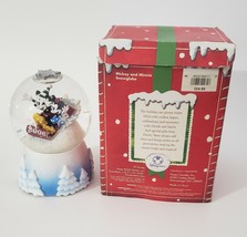 Disney Store Mickey & Minnie Mouse Sledding Snow Flake Water Globe 2006 - $28.71