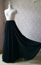 Women Black Chiffon Maxi Skirt Summer Side Slit Silk Chiffon Skirt Plus Size