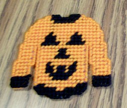 Halloween Pumpkin Sweater, Fridge, Needlepoint, Handmade, Gift, Party Decoration - $6.00