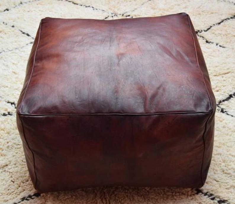 Square Handmade leather ottoman tray , Pouf , footstool, floor cushion