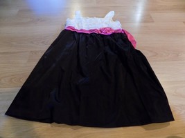 Girl's Size 6 Bonnie Jean Party Dress Black Satin Pink Sash Ruffled Bodice EUC - $24.00