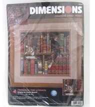 Dimensions Frederick the Literate Cat Book shelf Cross Stitch Kit 35048 ... - $14.80