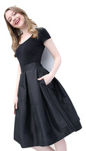 BLACK A-Line Ruffle Skirt Plus Size Taffeta High Waist Pleated Midi Party Skirt image 2