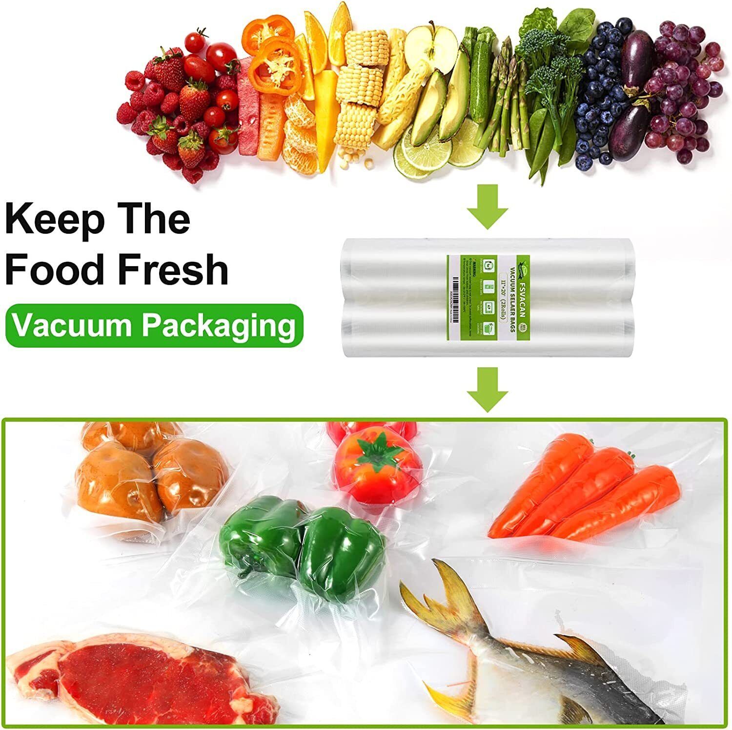2 Rolls 11-Inch-by-50-Foot Vacuum Food Sealer Bags - Compatible with  Foodsaver - Embossed Commercial Grade FoodVacBags Make Own Size for Sous  Vide or