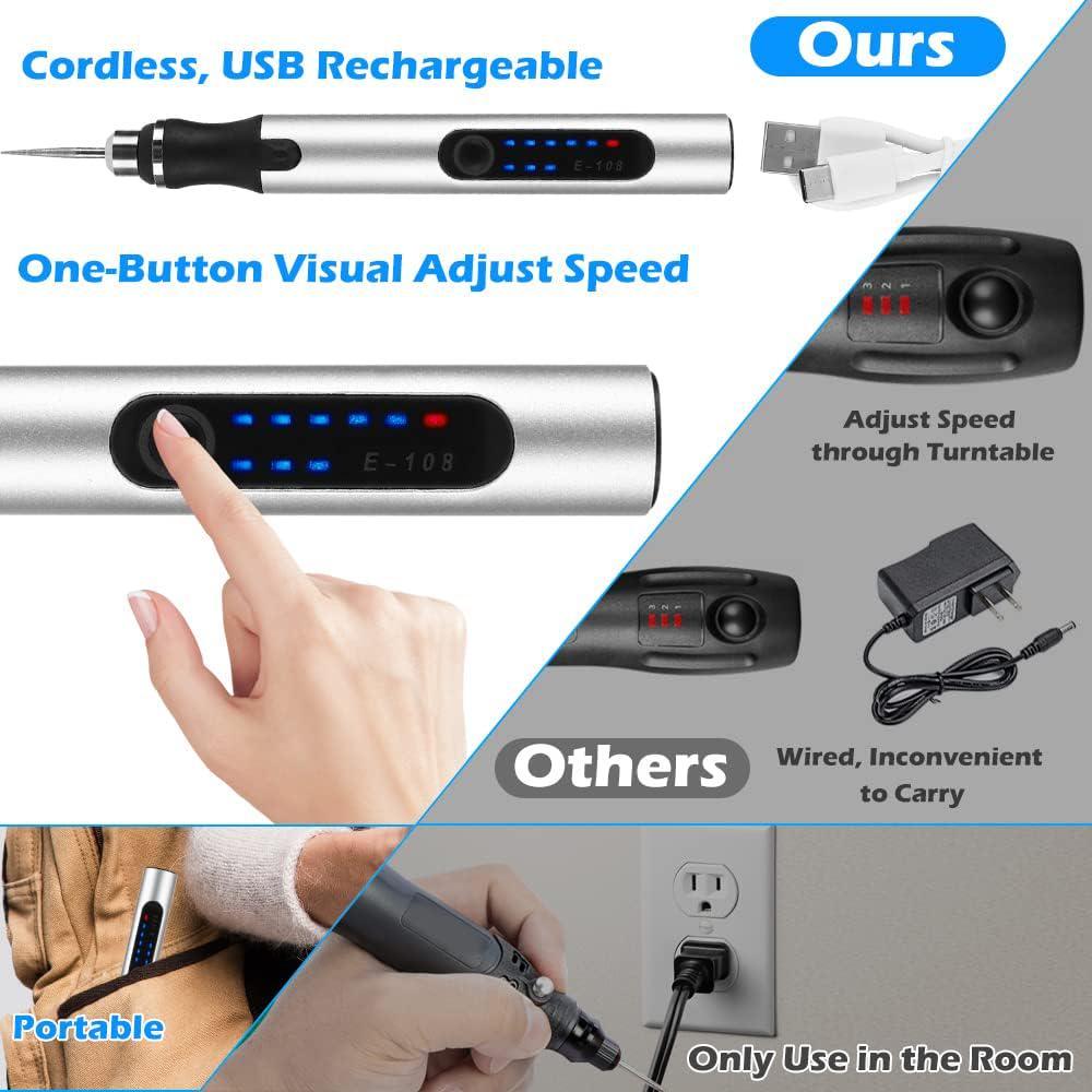 Electric Engraving Pen with 4 Bits, 3 Gear 5000rpm - 18000rpm USB  Rechargeable Cordless Engraving Pen, Portable DIY Engraver for Jewelry Wood  Glass