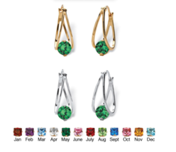 Simulated May Emerald Birthstone Hoop Earrings Set Silvertone & Goldtone - $94.99