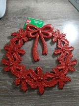 (2) Christmas House Red Glittery Poinsettia Ornament Decoration. New - $14.80