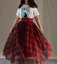 Womens Red Plaid Skirt Long Tulle Plaid Skirt - Red Check,High Waist, Plus Size image 9