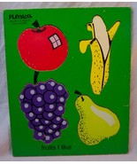 VINTAGE 1970&#39;s PLAYSKOOL FRUITS I LIKE 4 Piece WOODEN FRAME TRAY PUZZLE ... - $16.34