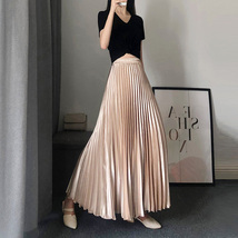 Pleated Long Skirt Womens Pleated Skirt Outfit, Champagne, Silver, Black
