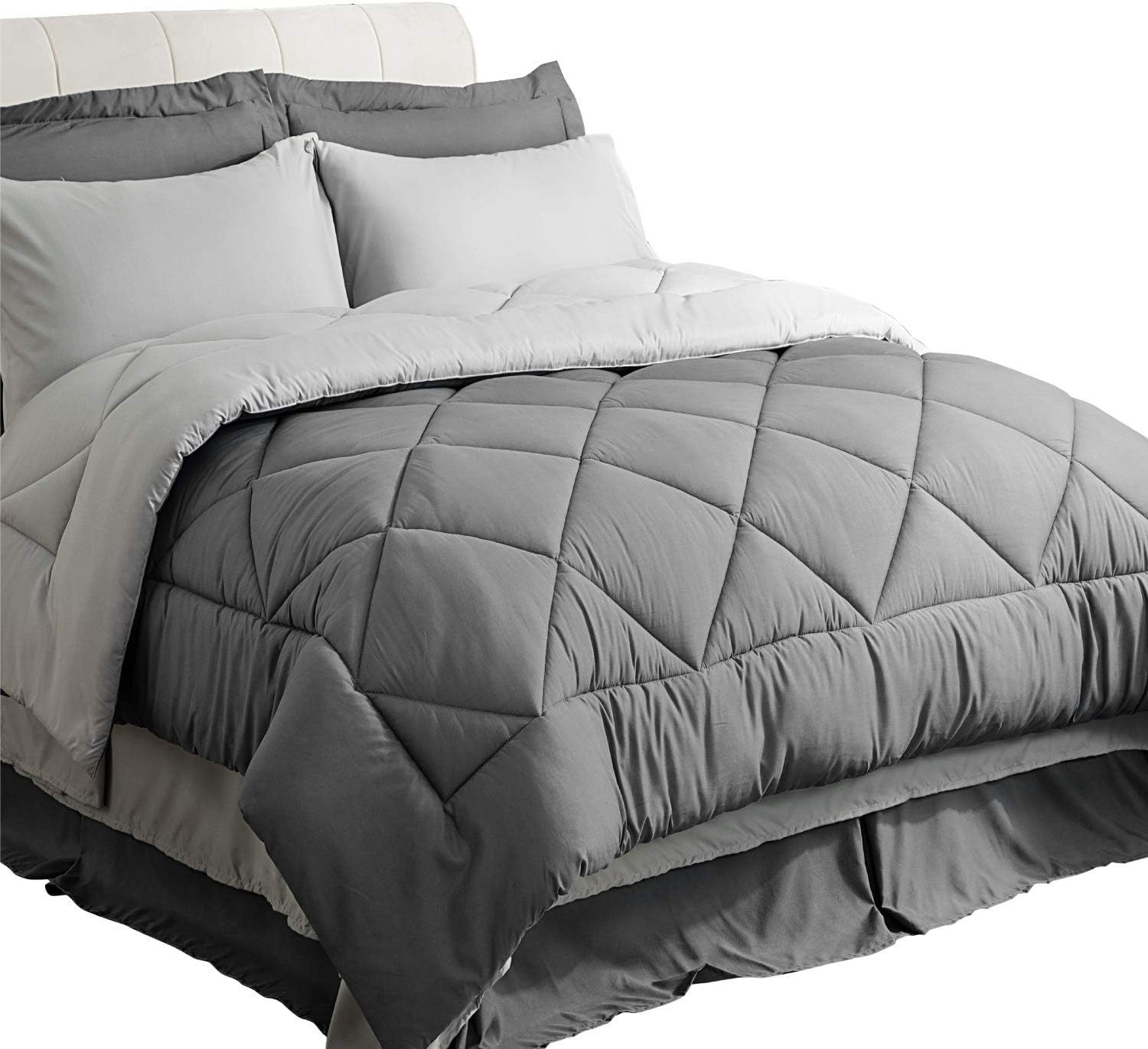 BEDSURE Full/Queen 8-Piece Comforter Set, Stripes Seersucker