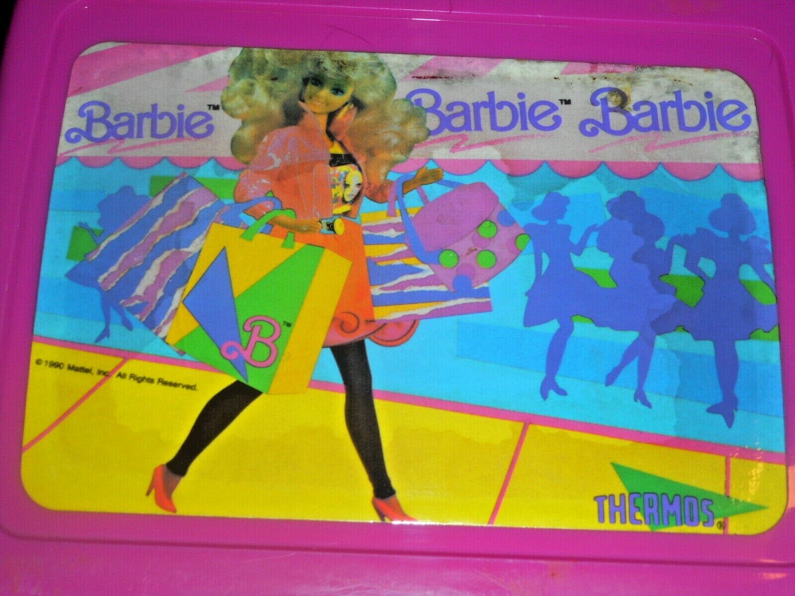 Vintage Barbie Thermos 1990 Pink Roses Mattel