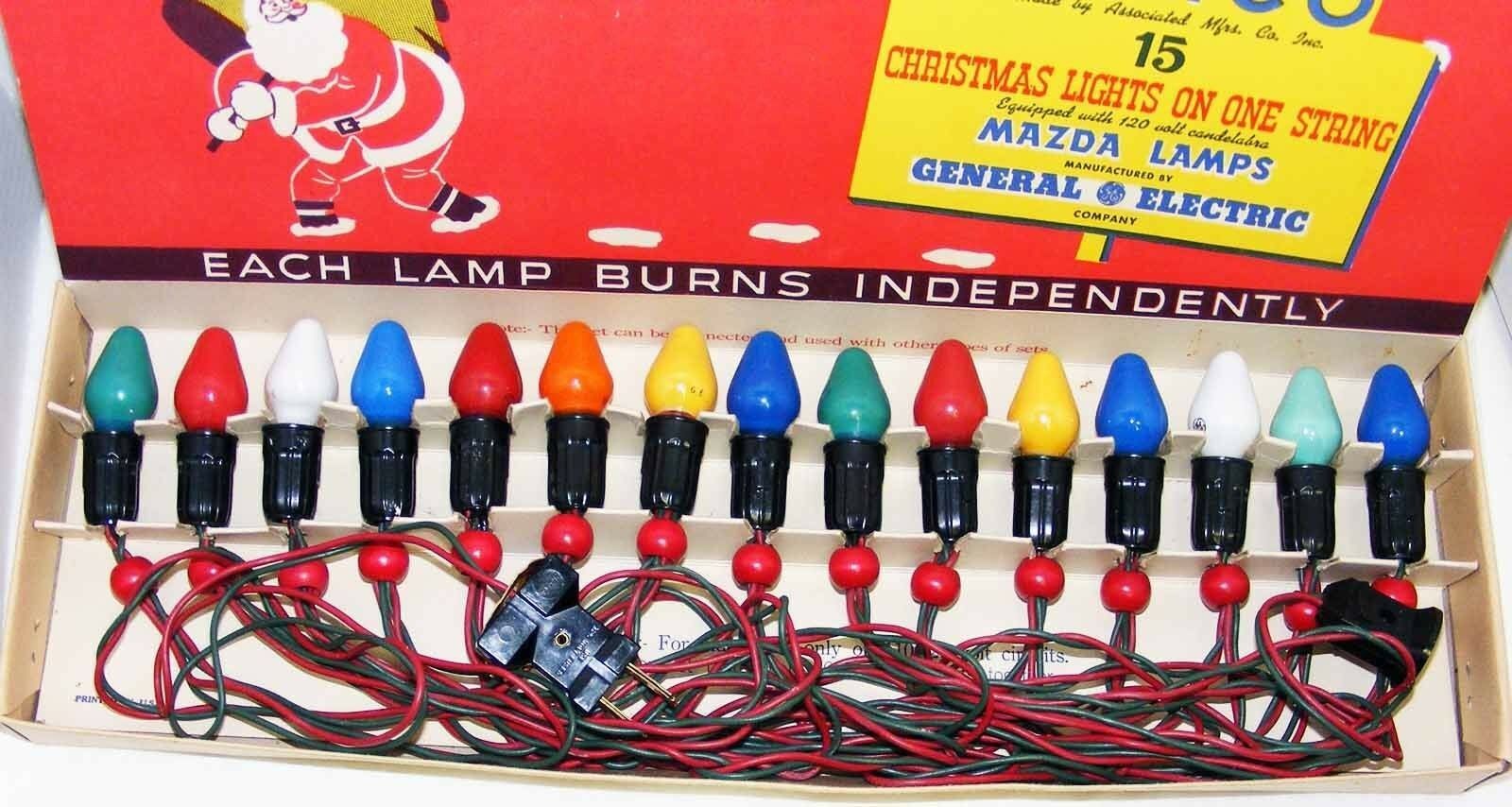 Vintage C7 AMICO Christmas Lights with 15 Ceramic Bulbs IOB Lights