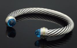 David Yurman Sterling Silver 7mm Blue Topaz And 14K Gold Cable Cuff Bracelet - $395.01