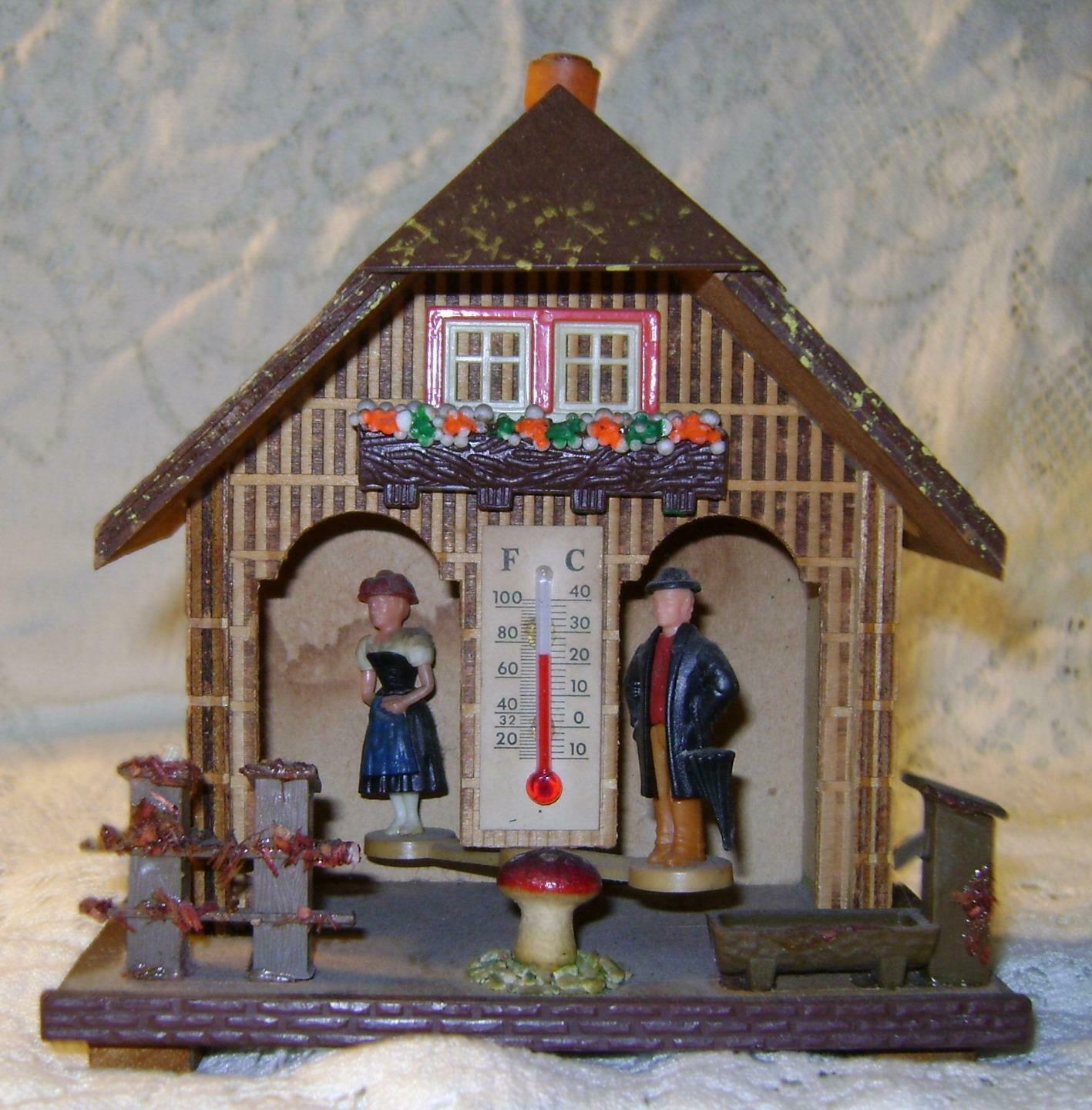 Lot - Vintage German Weather House Thermometer