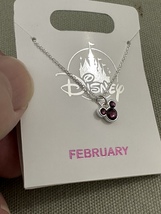 Disney Park Mickey Mouse Faux Amethyst February Birthstone Necklace Silver Color image 2