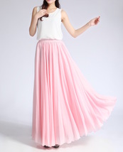Pink MAXI CHIFFON SKIRT Women High Waisted Chiffon Maxi Skirt Plus Size image 3
