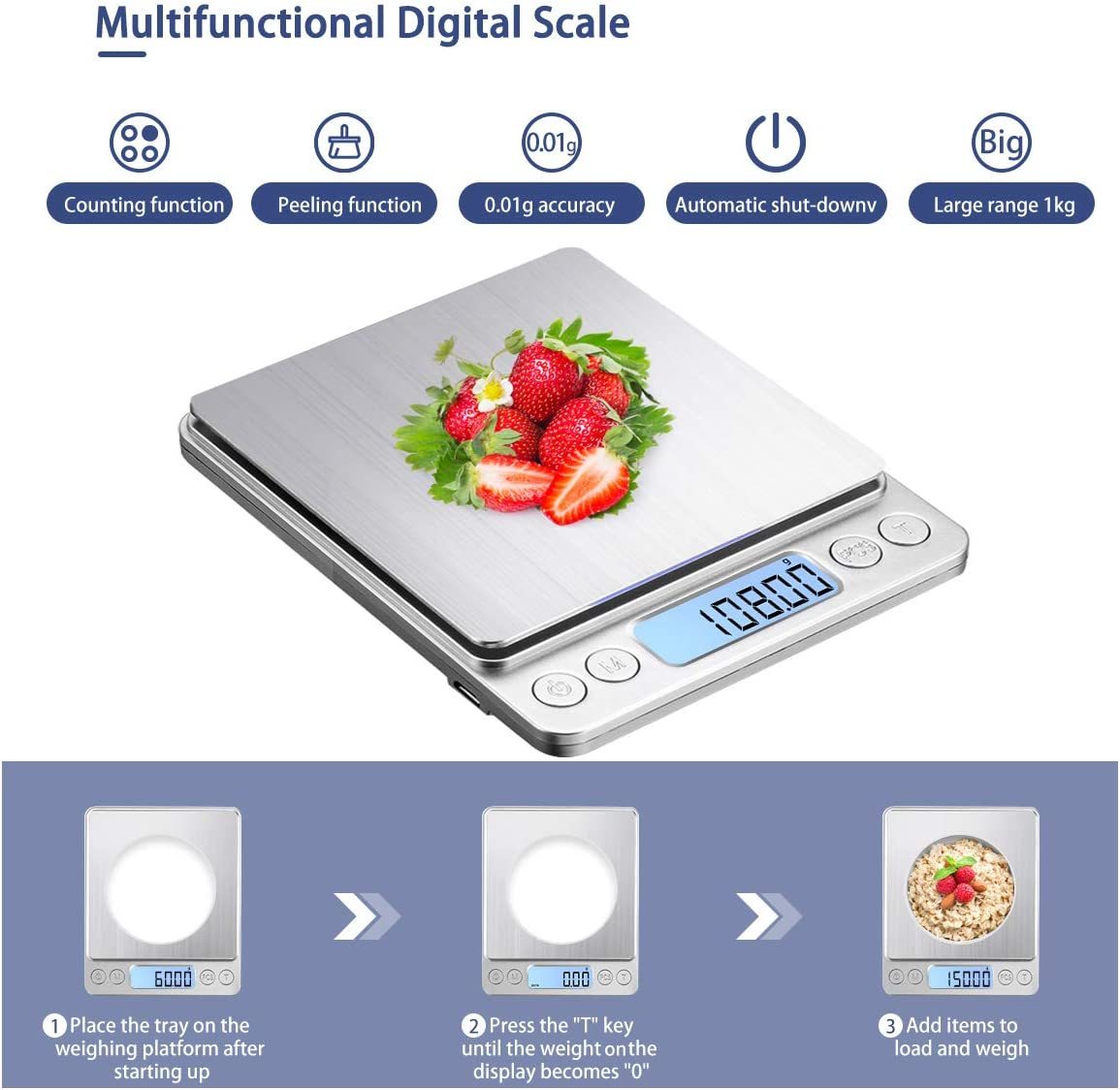 JHSCALE Digital Gram Scale 500g/0.01g Mini Pocket Jewelry Scale Food Scale  High Precision with Backlit LCD Display Digital Weight OZ for