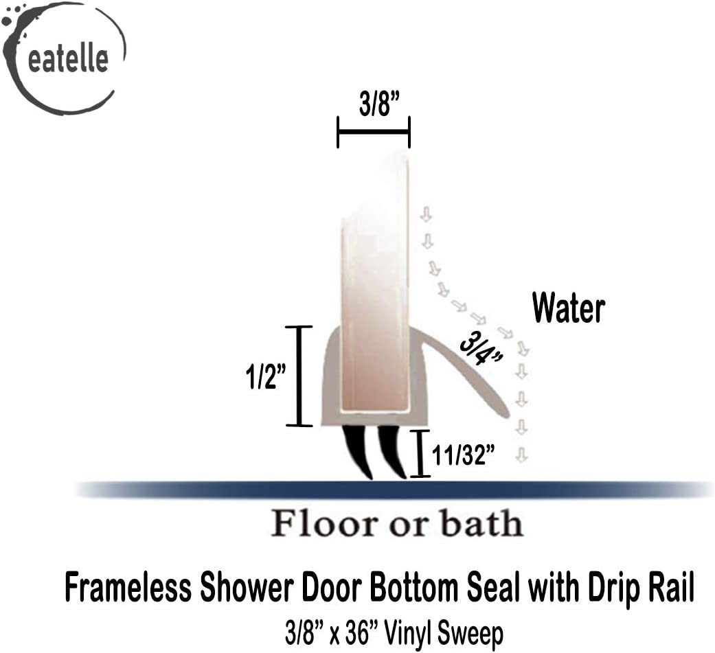 Eatelle Frameless Ultra Clear Shower Door Bottom Seal With Drip Rail