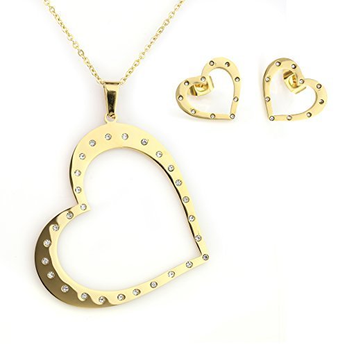 heart pendant necklace & earring jewelry set with swarovski style crystals