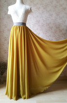 Yellow Rust Maxi Chiffon Skirt Outfit Floor Length Bridesmaid Skirt Plus Size