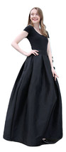 BLACK High Waisted Ruffle Long Maxi Skirt Taffeta Pleated Party Skirt Plus Size