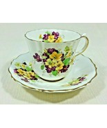 Vintage Old Royal Bone China Tea Cup and Saucer Yellow Purple Flowers Gold Trim - $35.99