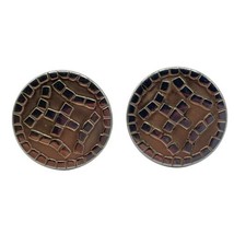 Vintage Cufflinks by Swank Gold color Round Raised Tile Pattern Mid Century Vibe - $29.69