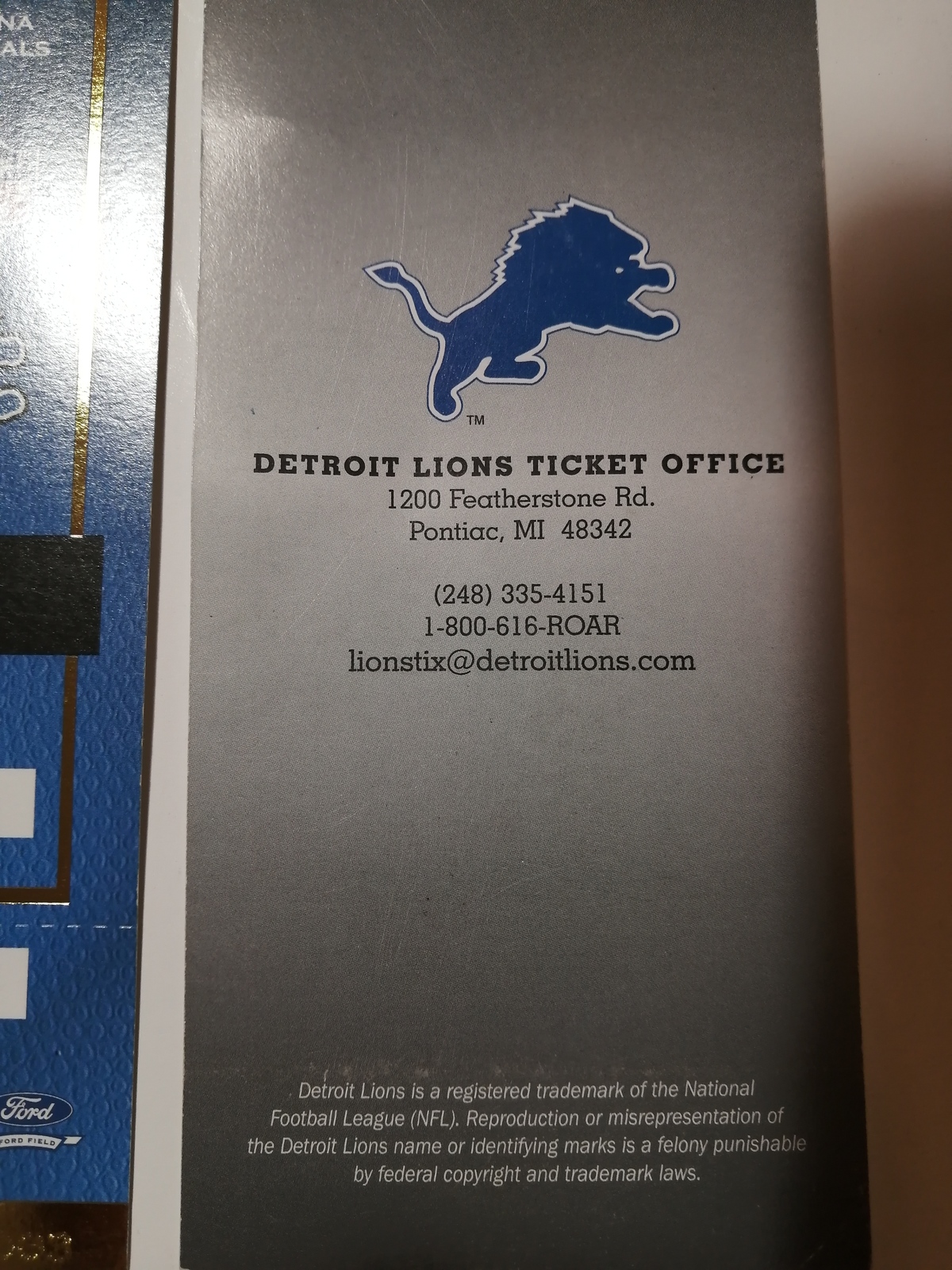 2022 Buffalo Bills Detroit Lions NFL Football Ticket Stub