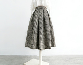 Women Black Plaid Wool Skirt Plaid Pleated Party Skirt Winter Plus Size