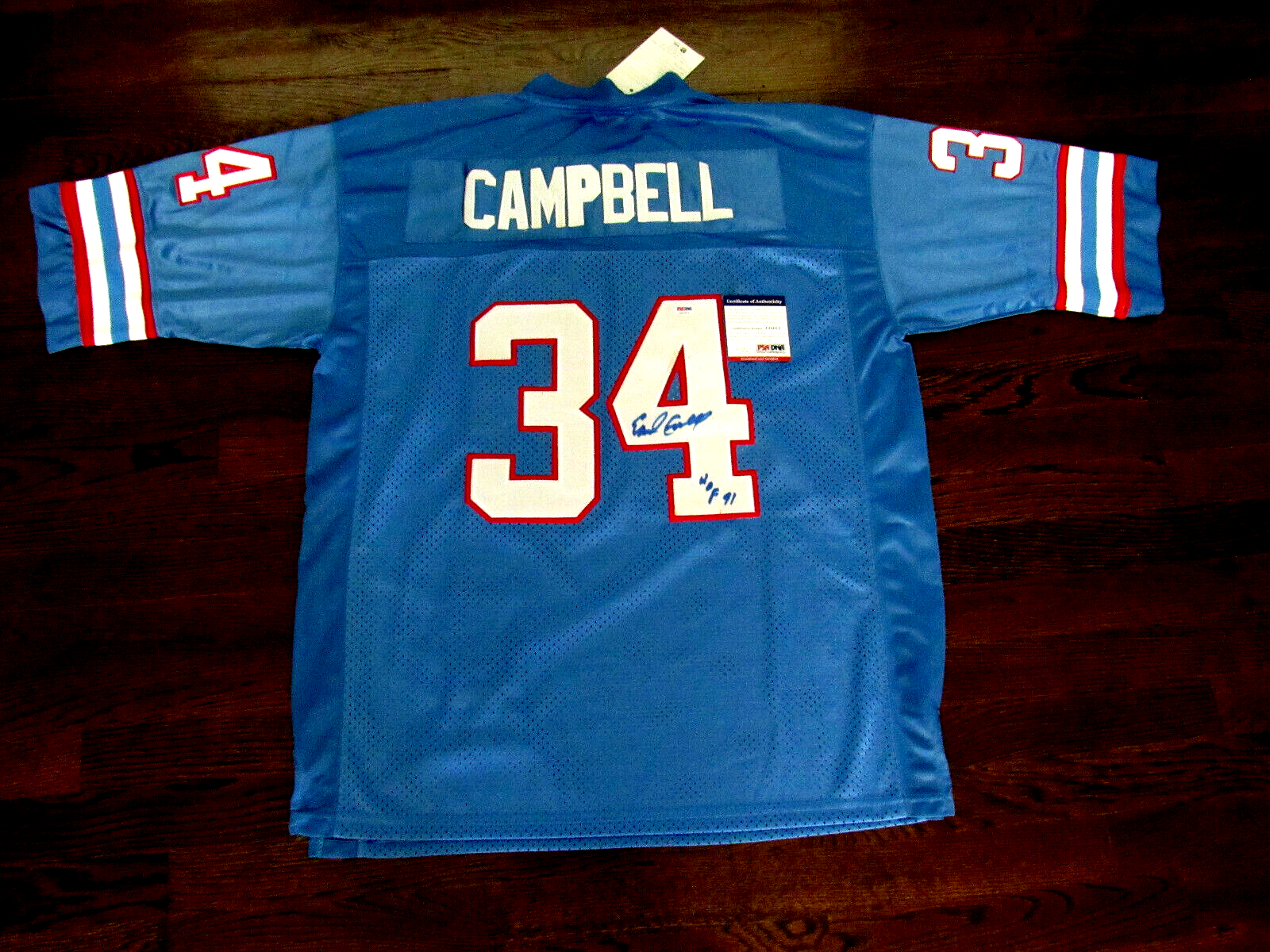 EARL CAMPBELL HOF 91 HOUSTON OILERS SIGNED AUTO MITCHELL & NESS JERSEY PSA/DNA - $346.49