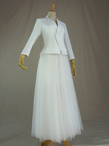 WHITE Tulle Midi Skirt A Line High Waisted Tulle Skirt Wedding Skirt image 13