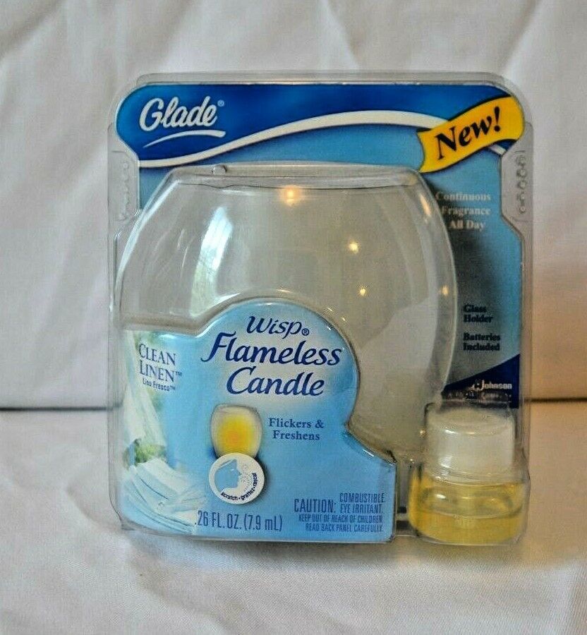 Glade Wisp Flameless Candle Flicker Freshens Clean Linen Battery
