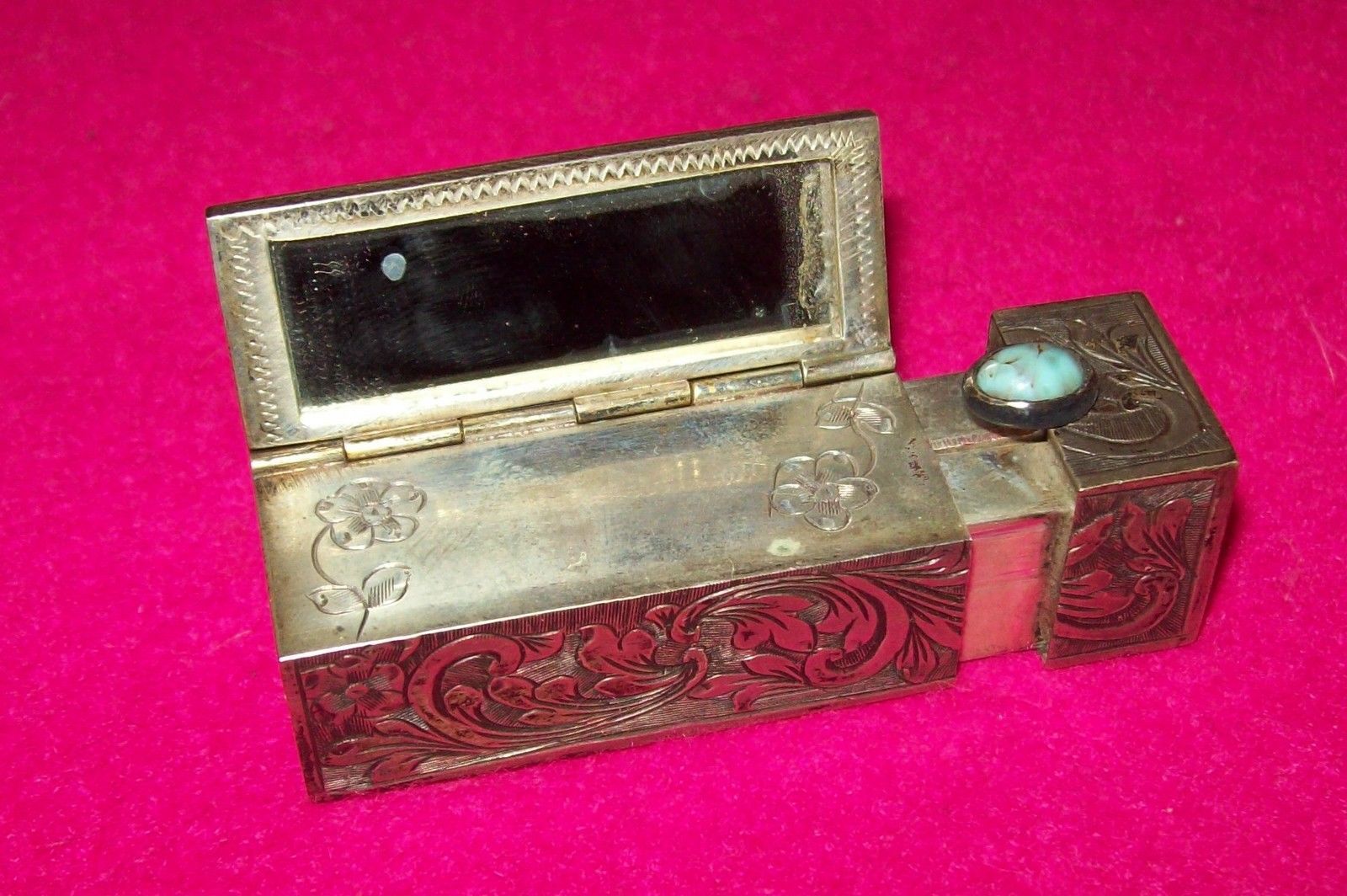 800 Silver Italian Lipstick & Mirror Case Vintage Lipstick Holder