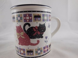 Vintage  Cat Coffee Mug Cup Colorful 2 cats , Houses, flowers Made in Ko... - $5.53