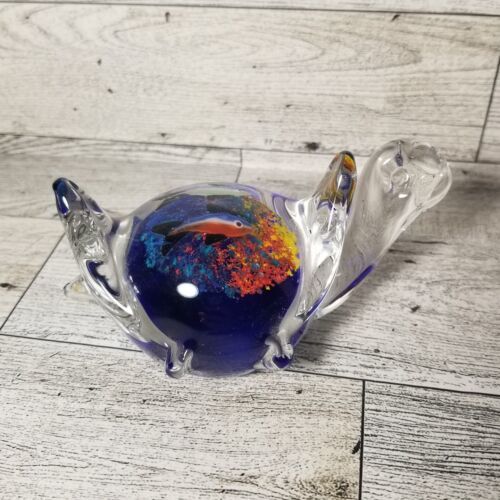 HDCRYSTALGIFTS Handmade Crystal Ocean Turtle Figurine Collectible Gift For Women Art Glass Sea Turtle Animal Paperweight Ornament Home Decor,Glass Tortoise Sculpture (5 Inch,Blue