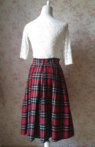 Autumn Women Plaid Skirt Pleated Plaid Skirt - High Waist, Red Check,Midi  image 4