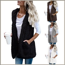 Soft Fleece Sherpa Sleeveless Hoodie Vest Front Zip Up In Four Colors image 1