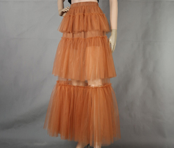 Rust Tiered Tulle Skirt Outfit High Waisted Layered Long Tulle Skirt Plus