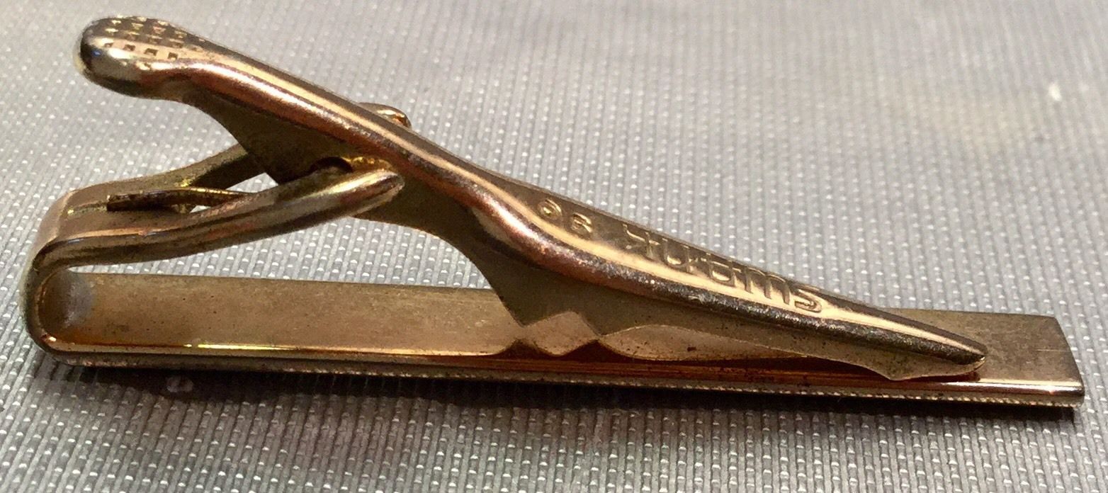 Vintage Swank Triple Crown Necktie Clip Gold tone Textured Horse