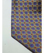 Brooks Brothers Men Dress Silk Tie Gold Blue Print 61&quot; long 3.75&quot; wide - $38.75