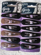 6 Goody 2 1/2" Large Contour Metal Snap Hair Clips Basic Painted Black Brown - $10.00