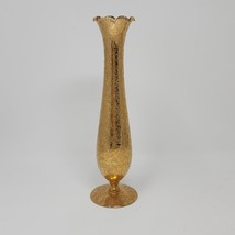 22 Karate Lotus Glass Vase Hollywood Regency Ruffled Gold Overlay 10&quot; VTG - $32.61