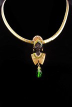 Vintage Cleopatra snake collar necklace - gold &amp; Enamel Egyptian brooch ... - $195.00