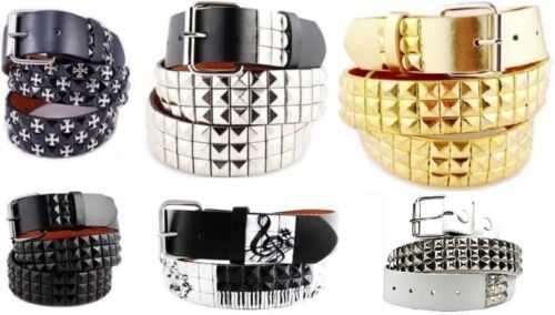 Classic 3 Row Pyramid Studded Leather Belt, 1.5 Removable Buckle