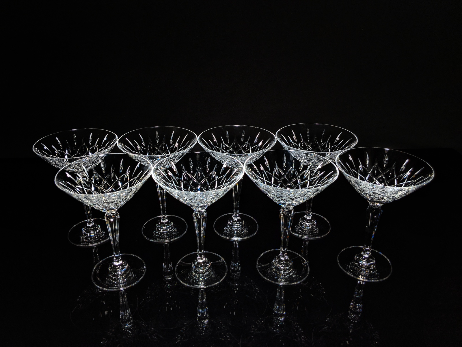 Faberge Martini Black Crystal Glasses set of 2 with the original