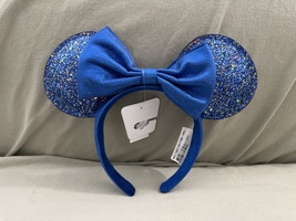 Disney Parks Blue Bow Sequin Sparkle Ears Minnie Mouse Headband NEW image 1