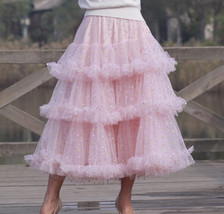 Floral Tiered Tulle Skirt Outfit Summer Holiday Long Tulle Skirt Plus Size image 10