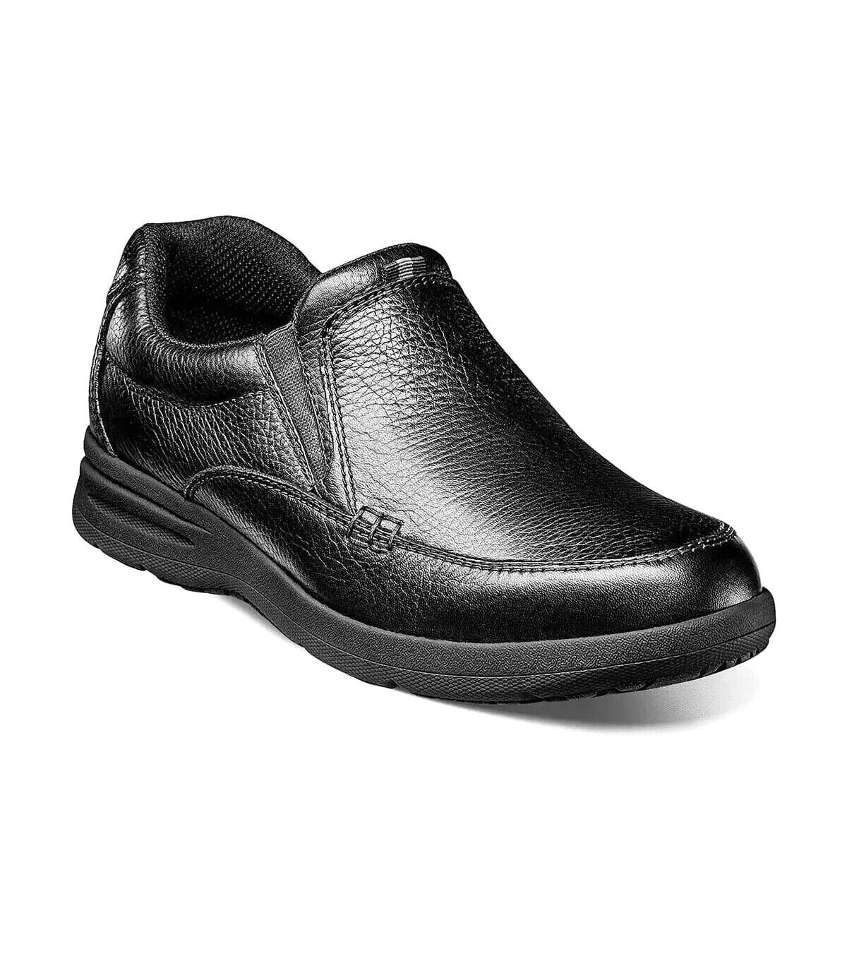 Men's Nunn Bush Cam Moc Toe Slip On Walking Shoes Black Tumbled 84696