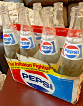 Vintage Pepsi 16oz 1 Pint Empty Bottle 8 Pack late 70s/80s Inflation Fig... - $98.01